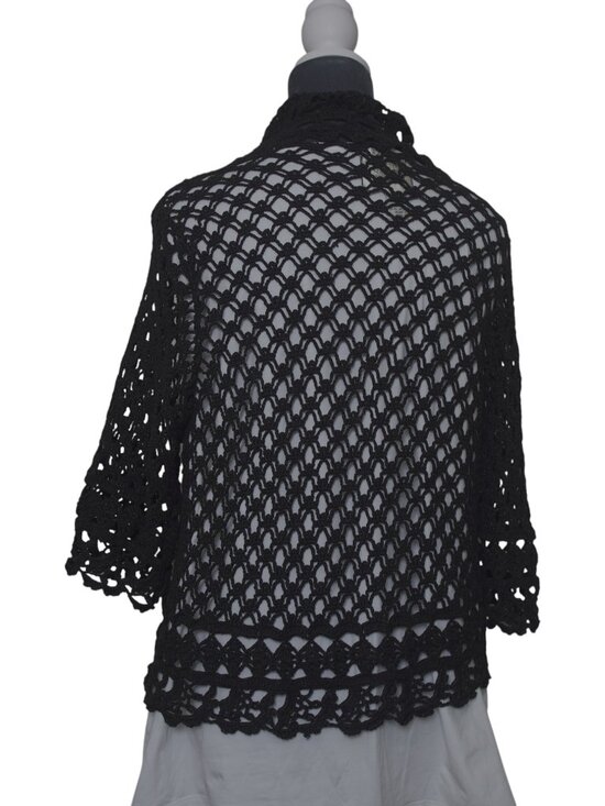 curio Jackets & Blazers - Crochet Jacket XL Curio Black Open Front Cardigan Cottagecore Boho EUC